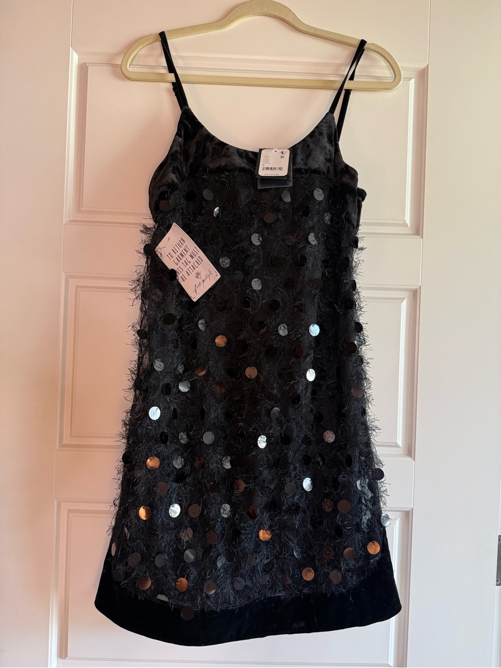 Limited run Ana Sui Black Sequin-Embellished Spaghetti-Strap Mini Dress